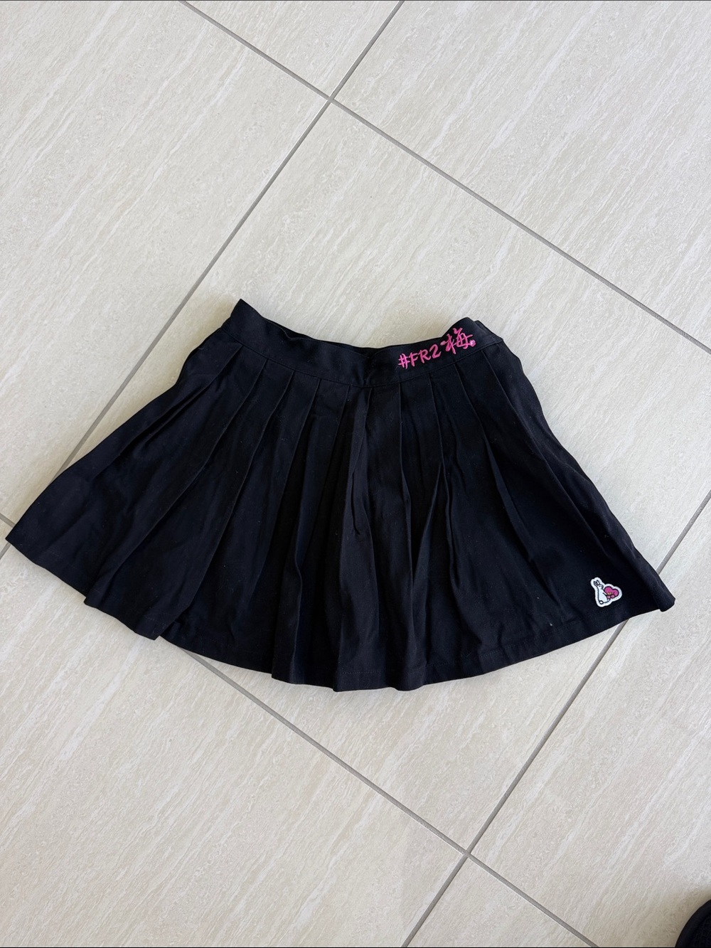 FR2 Black Pleated Skater Mini Skirt with Pink Logo Accent